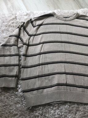 Covington vintage 100% cotton ribbed cream stripe oversized grandpa crew sweater